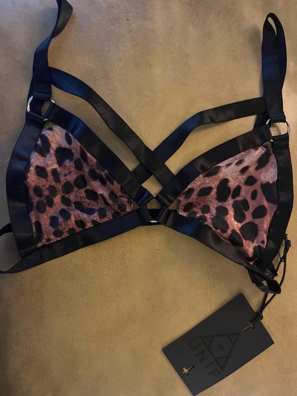 UNIF Leopard Print Strappy Triangle Bralette